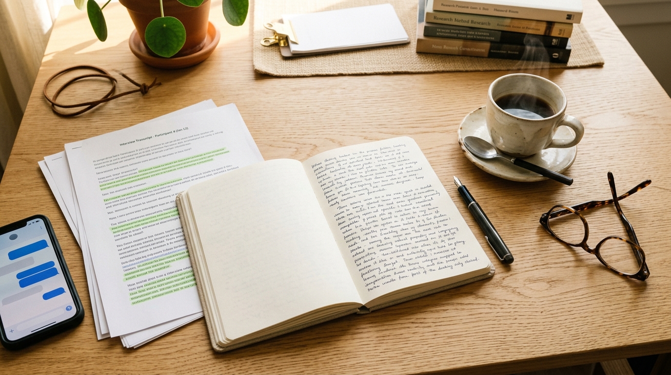 Three stacked speech bubbles on a cream background, the middle one glowing, representing buyer questions surfacing from real sources