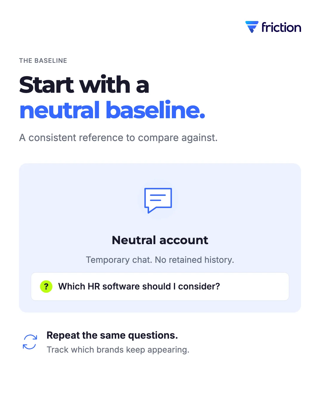 Start with a neutral baseline. Ask the same illustrative HR-software question in a temporary chat without retained history, then repeat it.