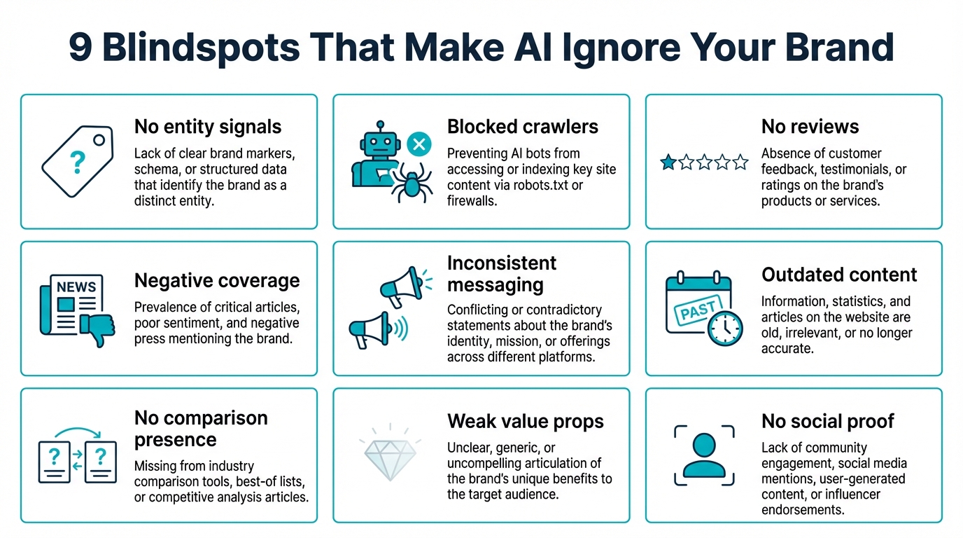 Nine blindspots that make AI ignore your brand