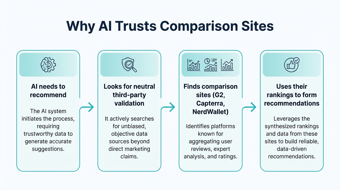 Why AI trusts comparison sites over product pages for recommendations