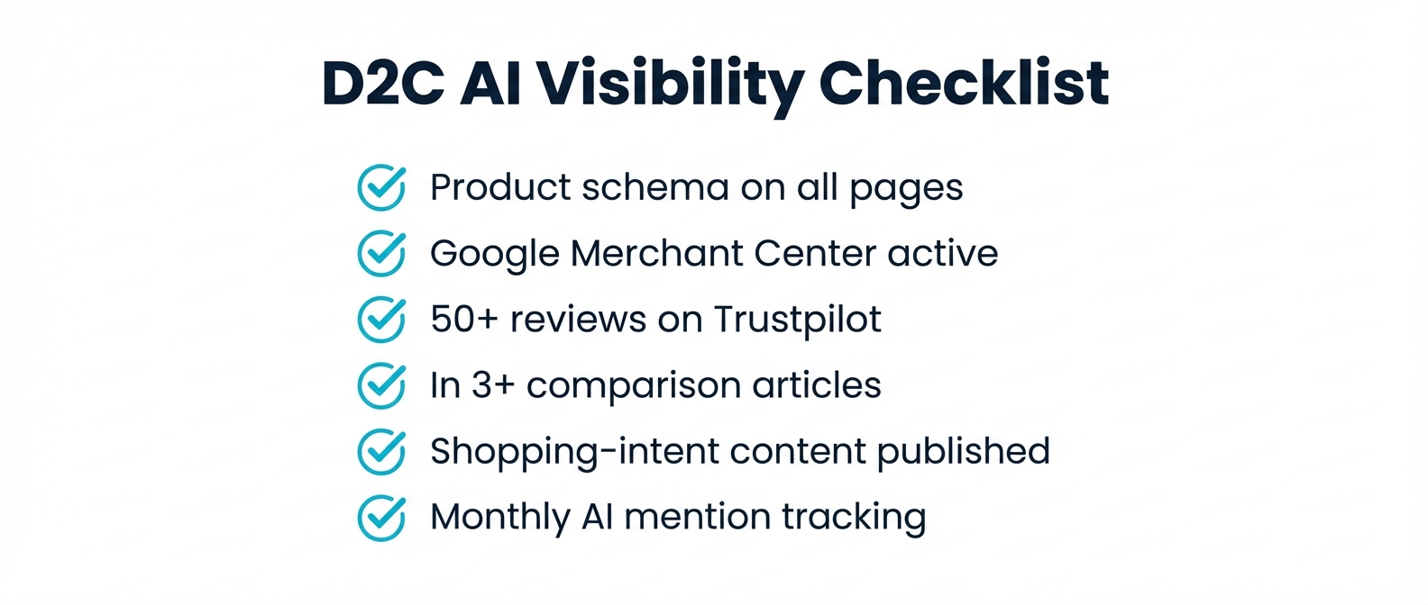D2C AI visibility checklist for ecommerce brands