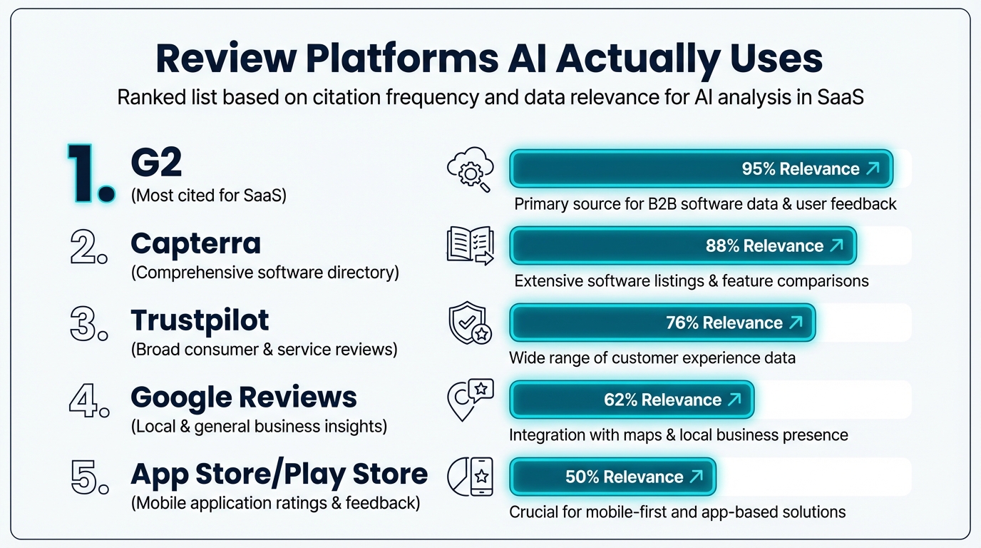 Review platforms AI models actually use, ranked by citation frequency
