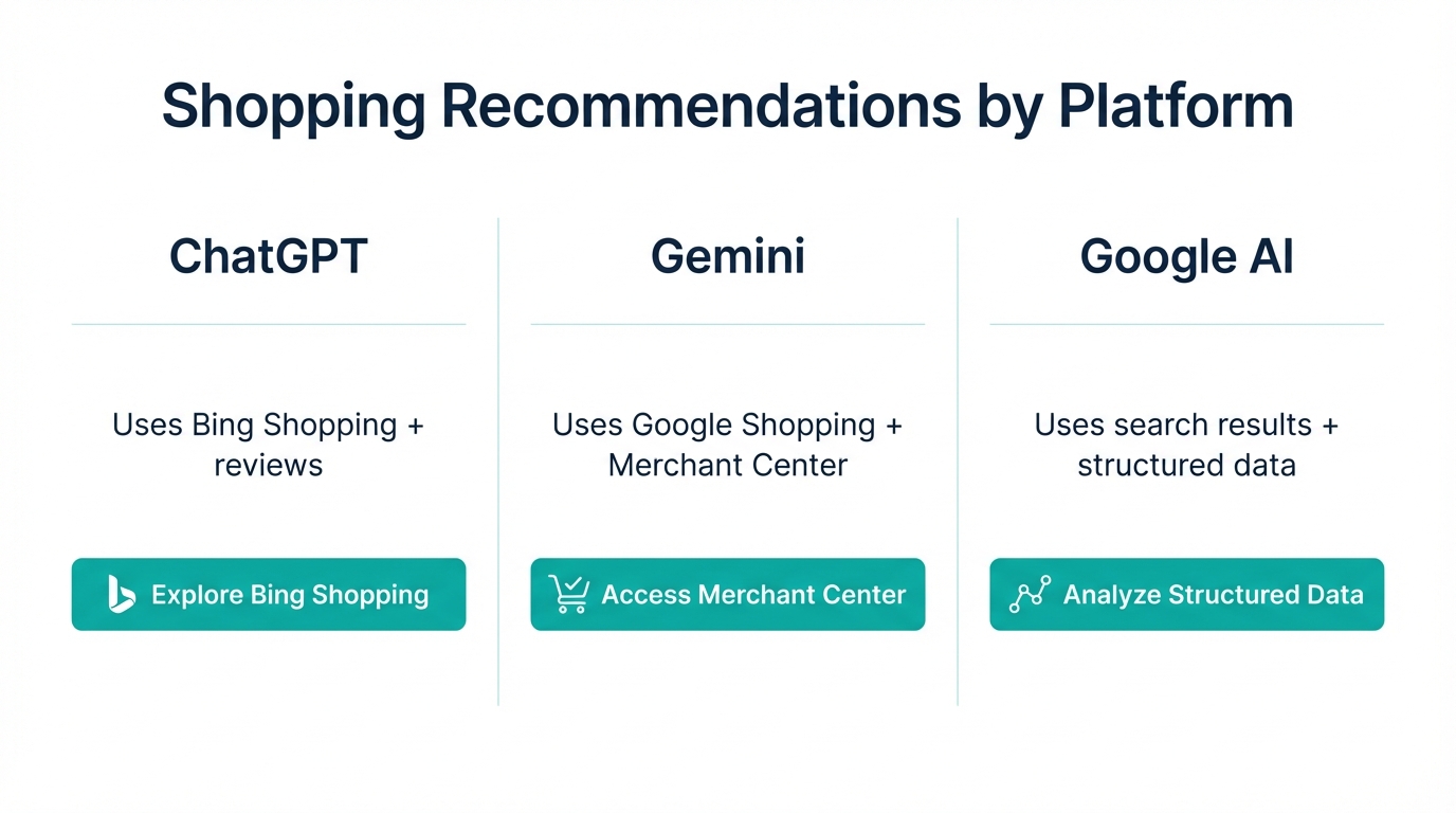 How each AI platform handles shopping recommendations