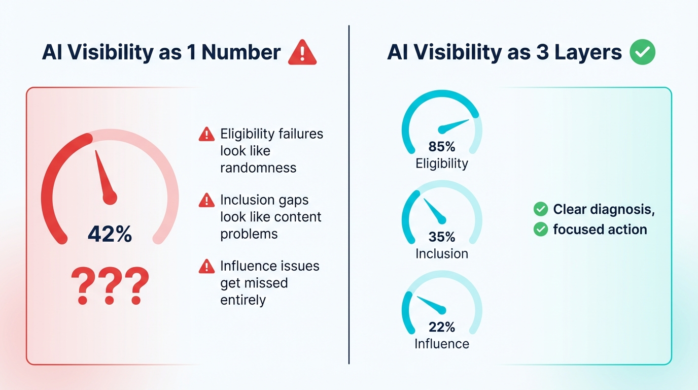 Why AI visibility as a single metric fails: separating into 3 layers reveals where the actual problem is